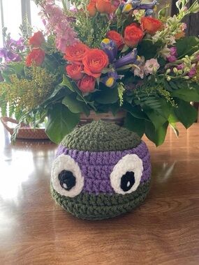 Ninja Turtles inspired. Handmade Crochet Beanie child size- Green & Purple